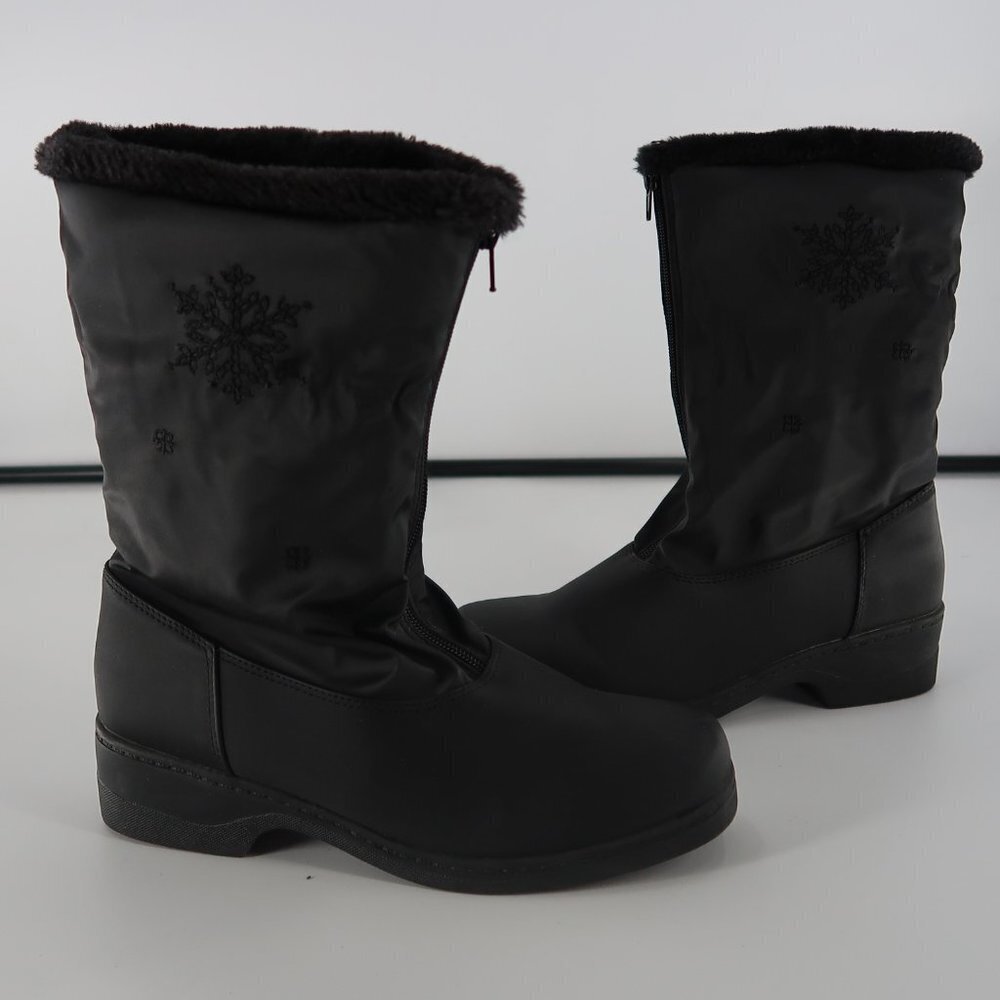 Boston Accent Eva Black Snowflake Embroidered Faux Fur Lined Winter Boots 8